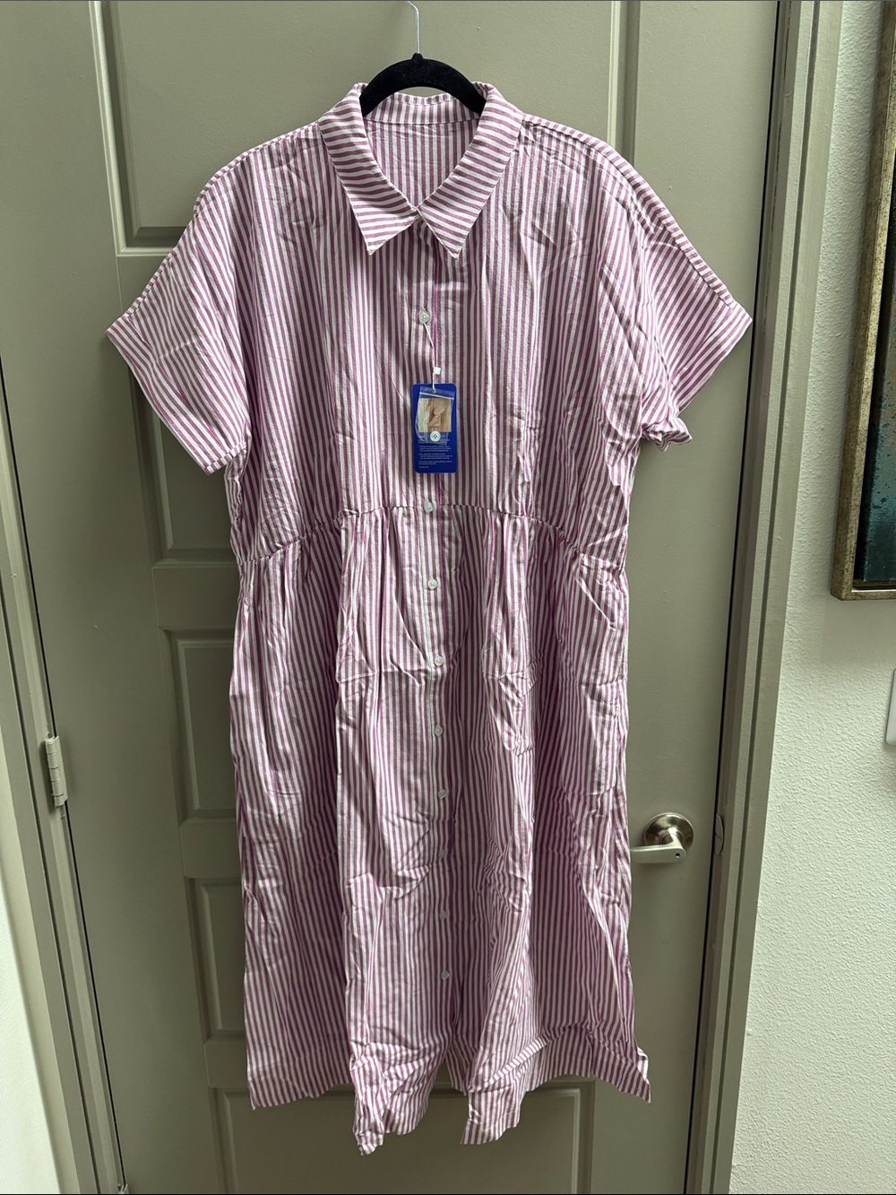 ChouYaTou Pink & White Striped Button Dress